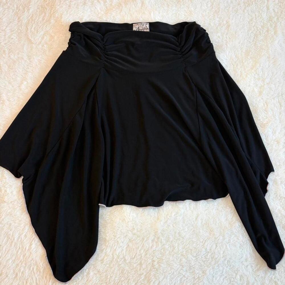 Vintage 90s Y2K Black Asymmetrical Whimsigoth Skirt w/ Contrast Lettuce Edge